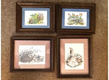 LR/ Set Of 4 Wood Framed Floral Themed Prints