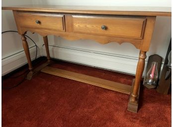 FR/ Maple Finish Trestle Base Side Accent Console Sofa Table W 2 Drawers