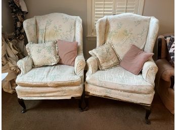 LR/ Pair Of 2 Re-Covered Wing Back Chairs By Fairfield W 4 Accent Toss Pillows