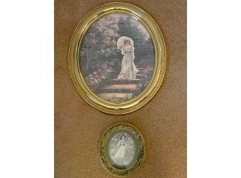 LR/ 2 Oval Gold Plastic Framed Prints Of Victorian Women