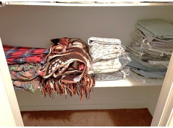 LC/ 14 Pc Bottom Shelf Bedding Lot - Comforter, 1 Wool Plaid Blanket, Sheets, Towels, Pillow Shams Etc