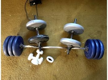 1BR/ Weight Work Out Lot - Bar W 6 Weights, 2 Dumb Bells, 2 Hand Weights - Power King, Orbatron, Sears...