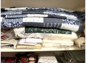 LC/ 12 Pc Middle Shelf Bedding Lot - 4 Comforters, 1 Blanket, Shower Curtains, Pillow Shams & More