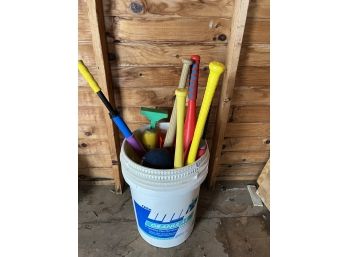 S/ White Bucket W Assorted Outside Outdoor Yard Toys