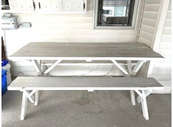 P/ Pretty Painted White Vintage Wood Picnic Table & 2 Benches