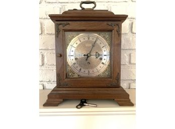 LR/ Hamilton Wood Case Mantel Clock Roman Numeral Face W Key & Tag West Germany