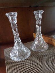 Glass Cut Candle Holder Set Of 2