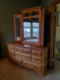 Pine Dresser With Mirror  18'd X 64'w X 33'h Bottom X 82'h Mirror