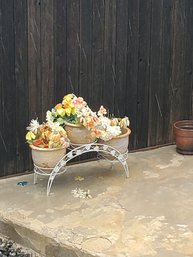 White Metal Arch Flower Pot Holder With Pots