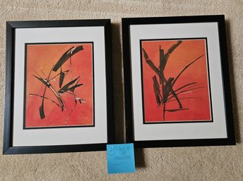 #69 Art - Abstract Set Of 2 - Orange, Red, Black - Framed - 12'W X 15'H