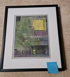 #67 Art - Abstract Green Yellow Purple - Framed - 19'W X 22'H