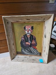 #55 Art Clown Black White Stripes - Louise Lewis '52 - Wood Frame - 34'W X 40'H