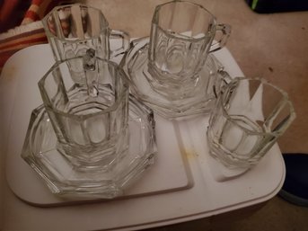 Glass Tea Cups And Plates Set Of 4