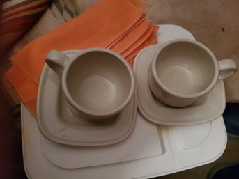Cream Tea Cup Sq Plates Set Of 2