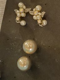 Vintage Pearl Stud Earrings Set Of 2