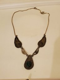 Filigree Necklace With Green Stone