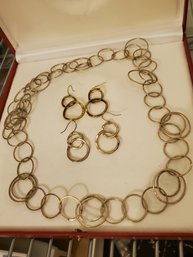 Silver Round Link Necklace And Earrings