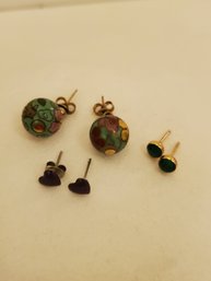 Earring Set Of 3 -hearts, Painted Enamel, Studs