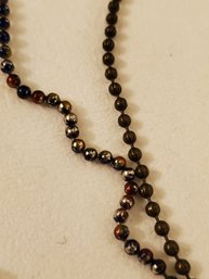Beaded Necklace Dual Strands Brown Silver