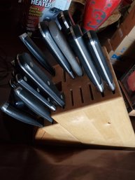 Wood Knife Holder With Knifes (not Complete Set)