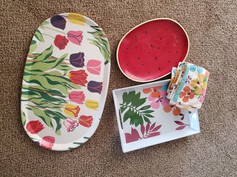 Floral/watermelon Platters And Towel