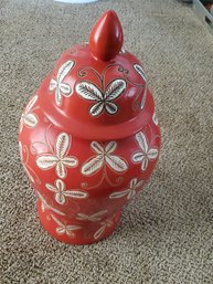 Red White Butterflies Ginger Jar Approx 10'H