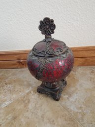 Red Brown Urn Decor With Lid