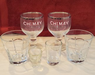 Chimay Wine Glasses And 4 Misc Glasses