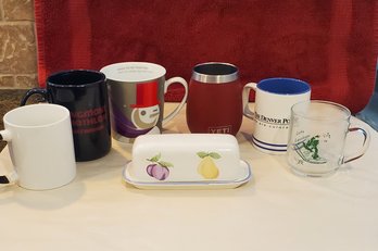 Mugs Sets Of 5 ,  Plus Pfaltzgraff Ceramic Butter Tray