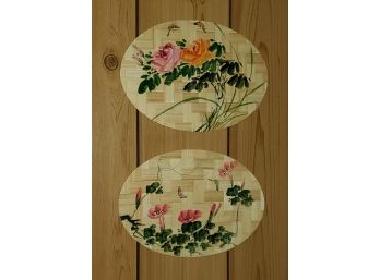 Set Of 2 Bamboo Oval Painted Wall Art