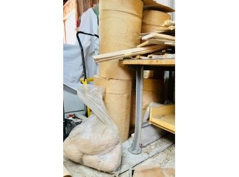 Four (4) Cardboard Tubs Full Of Wood Chips/Sawdust Plus Bag