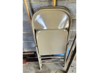 Set Of 2 Tan Metal Folding Chairs