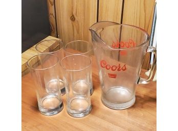 Coors Glass Pitcher With 4 Glasses