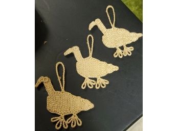 Set Of 3 Braided Geese Ornaments