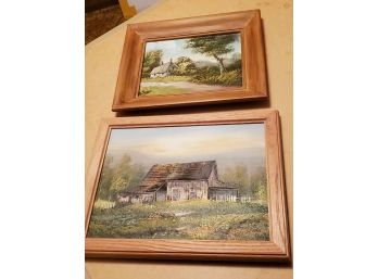 Set Of 2 Wood Framed Country Farm Art