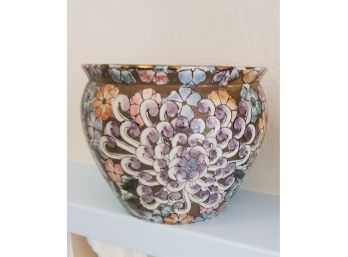 Vase Brown Purple Flower Design