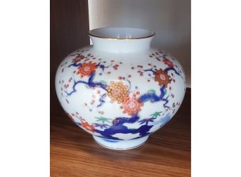 Ceramic Small Vase White Blue Rust Design