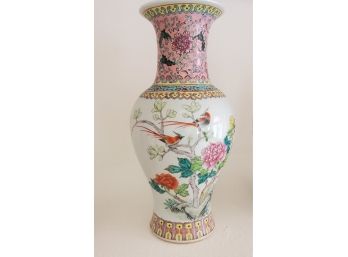 Asian Design Vase Birds White Pink Green