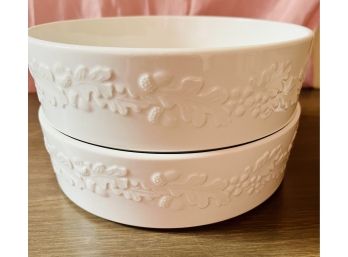 Two White Bowls With Leaf Design