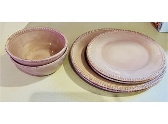 Pink Dishes - 2 Bowls And 4 Plates