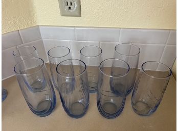 8 Blue Glasses & 4 Matching Small Blue Glasses