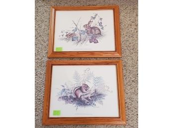 J Lockhart- Set Of 2 Art - Eastern Chipmunk, Cotton Tail Rabbits