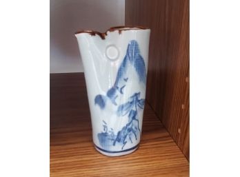 Pottery Vase White Blue Design 5.5'