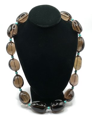 Lot 45- Sterling Silver And Smoky Glass Beads & Turquoise Donna Dressler Necklace
