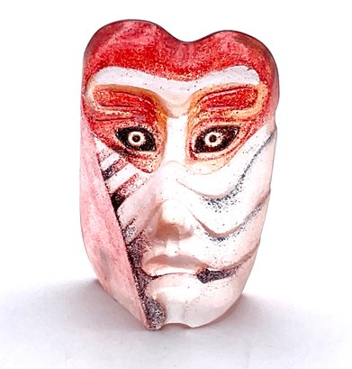 Lot 90M-mats Jonasson Signed Crystal Sweden Red Miniature Mask Paperweight 1990s