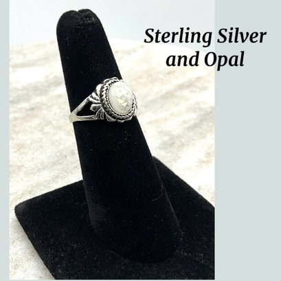 Lot 2- Sterling Silver And Opal Ring Size 5 1/2