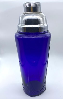 Lot 65A SES - Stunning Vintage Cobalt Blue Glass & Chrome Bar Cocktail Shaker
