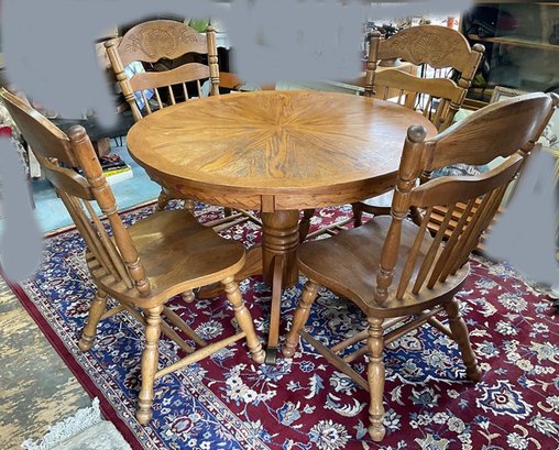 Lot 16 -quality  Round Oak Pedestal Dining Table With 4 Chairs - Heavy 42 Inch