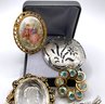 Lot 41- Vintage Brooch Pin Lot Of 5 Victorian Crystal Cameo Rhinestone Sarah Coventry