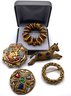 Lot 50- Vintage Brooches Castlecliff Crystal Soldor Scottish Imperial Lion Enamel Lot Of 5